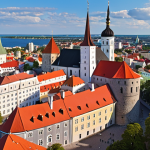 ** A scenic view of Tallinn's Old Town, showcasing its medieval architecture, colorful buildings, and Toompea Castle. Include the Alexander Nevsky Cathedral in the background.

2.  **