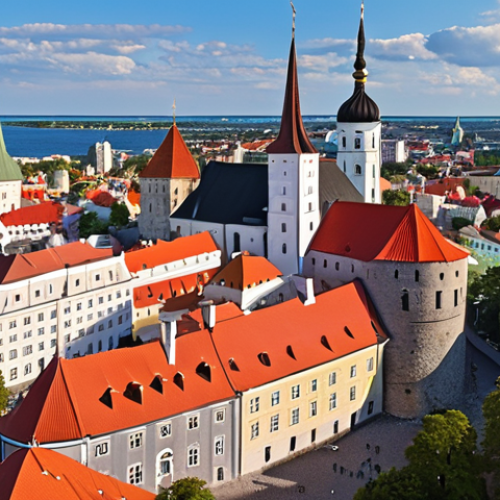 Home 4 ** A scenic view of Tallinn's Old Town, showcasing its medieval architecture, colorful buildings, and Toompea Castle. Include the Alexander Nevsky Cathedral in the background.
2. **