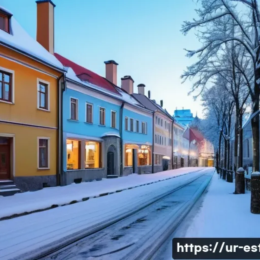 에스토니아에서 거주하는 외국인 인터뷰 - A serene urban scene in Tallinn, Estonia, during winter, showing a calm street lined with modern apa...