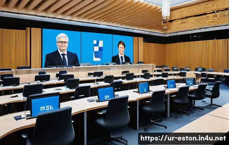 에스토니아의 현대 정치 시스템 및 대통령 - A vibrant, detailed scene inside the Estonian Parliament during a peaceful and transparent legislati...