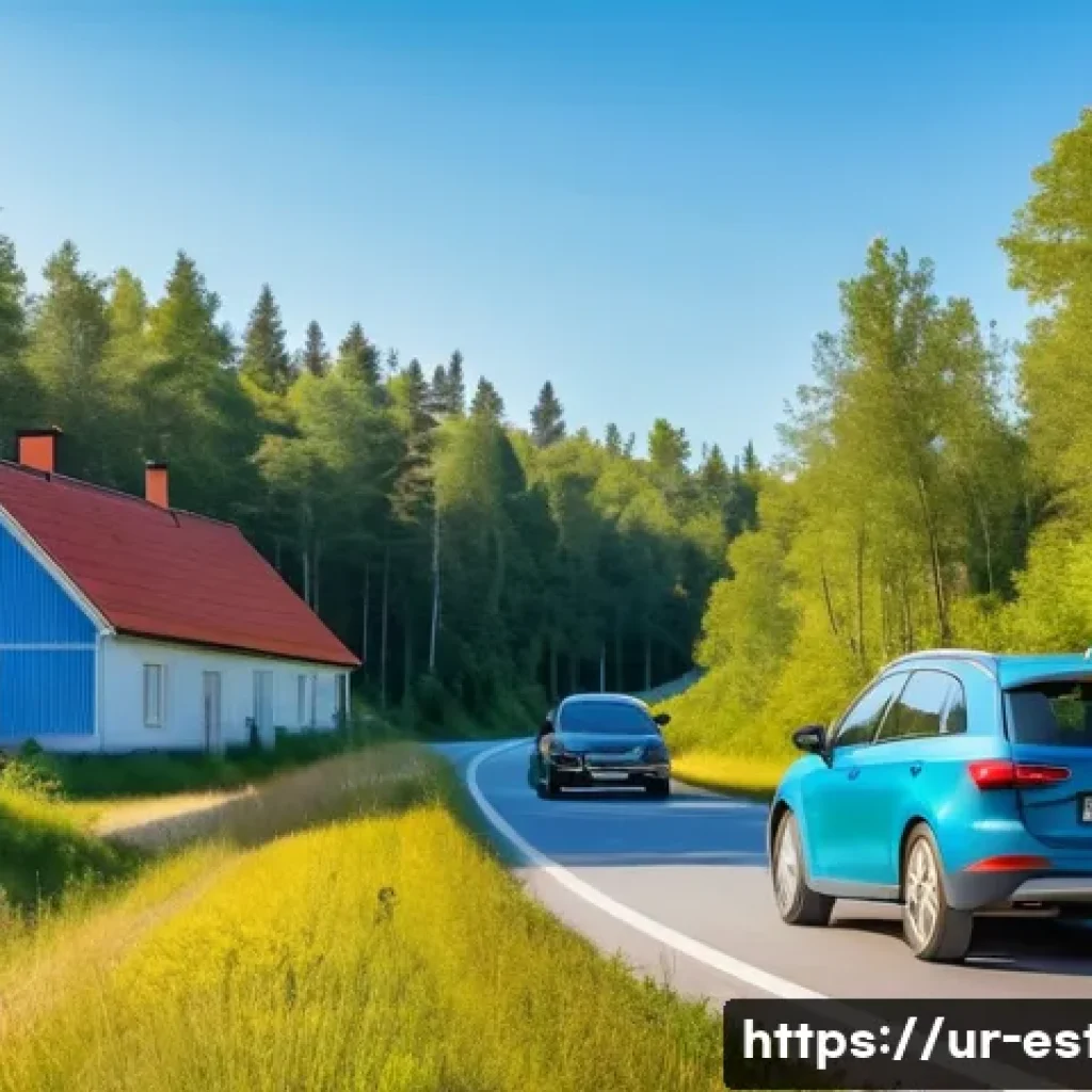 에스토니아에서 렌터카 이용하기 - A scenic rural road in Estonia during early morning light, showing a modern compact rental car with ...
