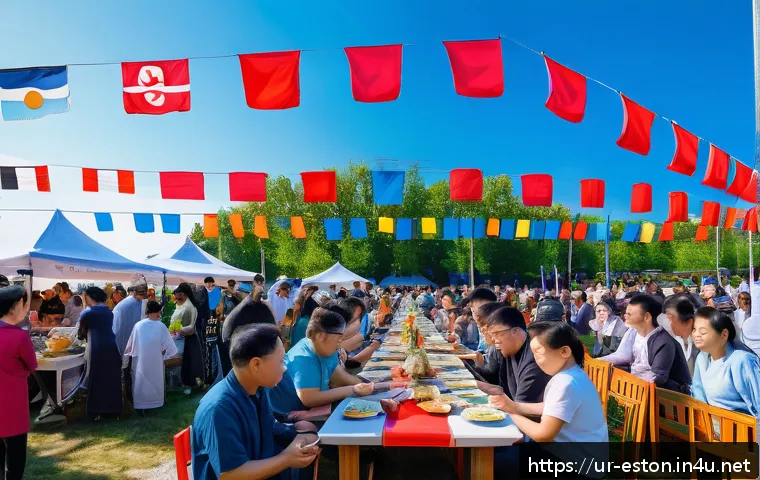 에스토니아 내 한인 커뮤니티 및 모임 - A vibrant Korean cultural festival in Estonia featuring a diverse crowd enjoying traditional Korean ...