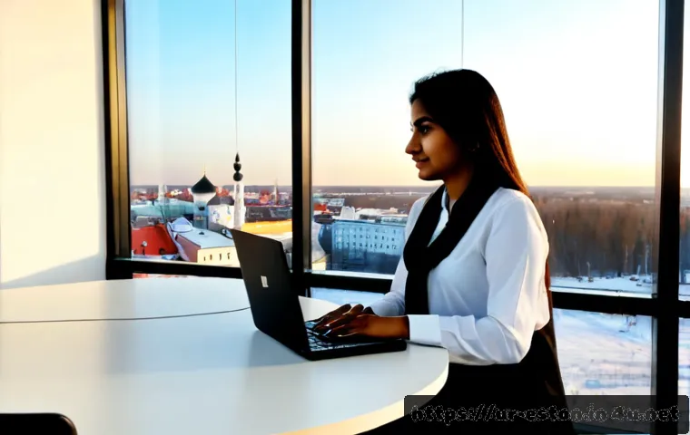 Home 17 에스토니아 IT 산업 및 기술 강국 이유 - Photorealistic modern technology hub in Tallinn, Estonia, a confident Pakistani Urdu-speaking female...